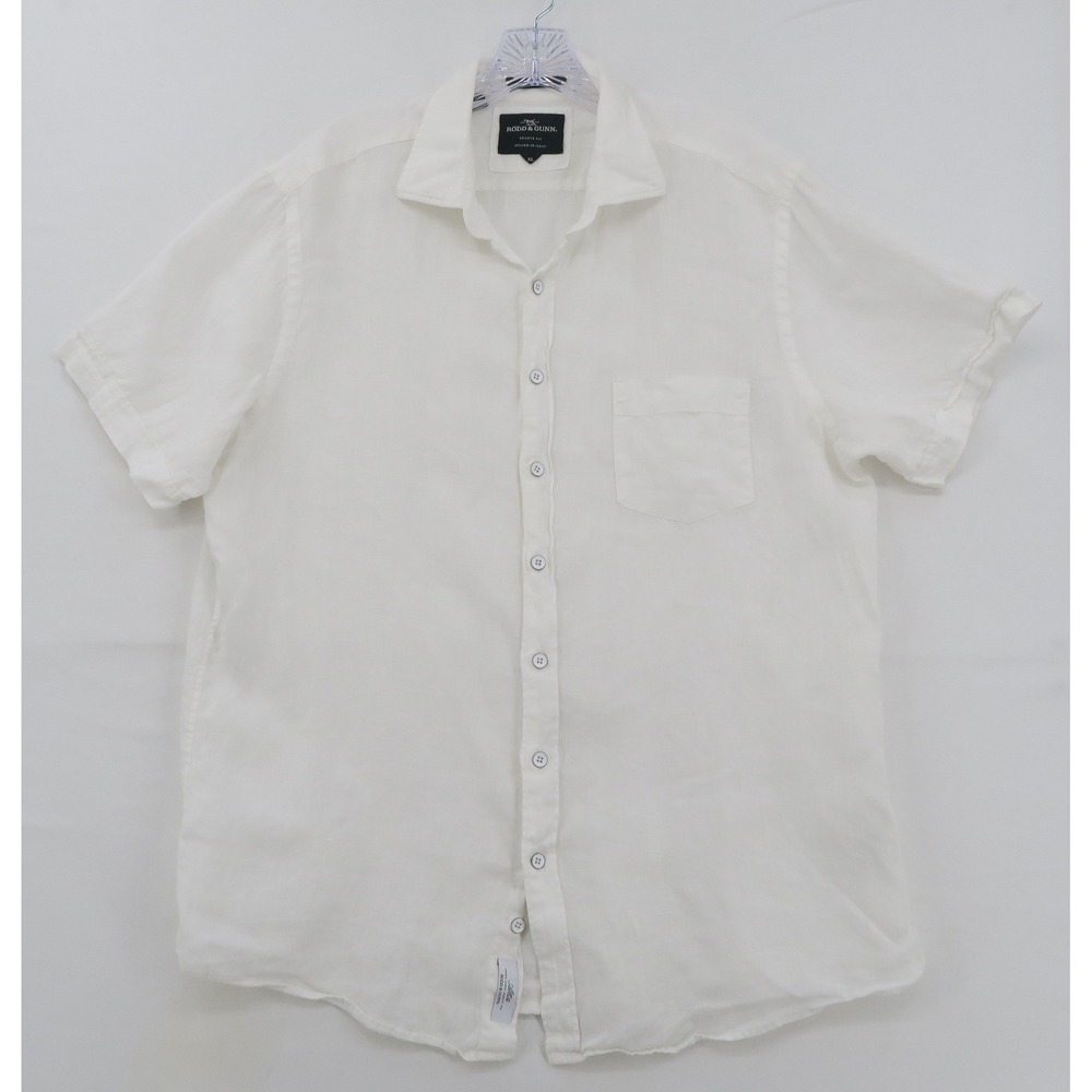 Rodd & Gunn White 100% Linen Short Sleeve Button Down Shirt XL Sports Fit Albini